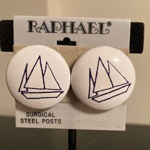 Raphael White Earrings with Blue Sailboat Design